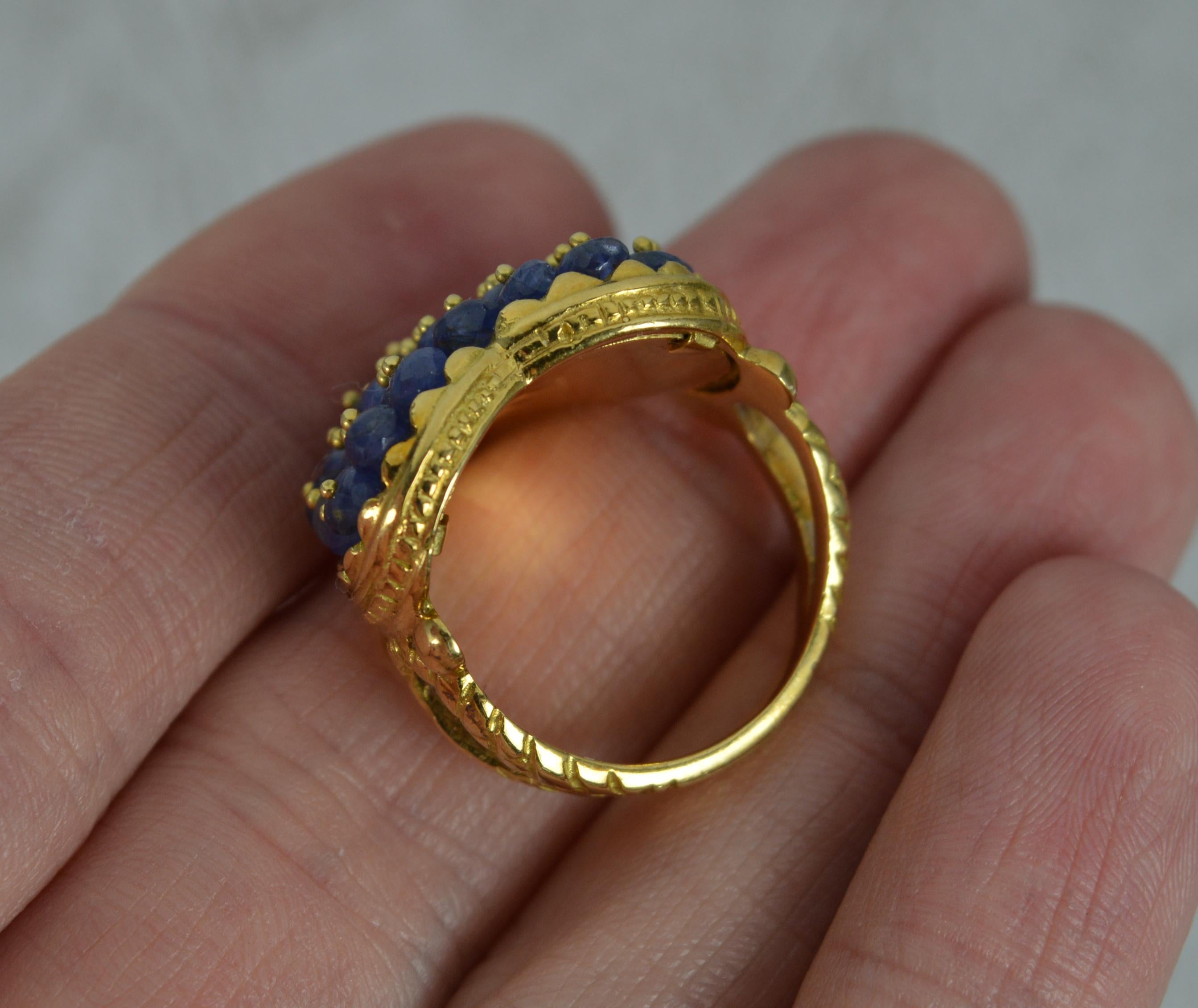 Amazing Heavy 18 Carat Gold and Sapphire Bead Heart Shape Cluster Ring In Good Condition In St Helens, GB