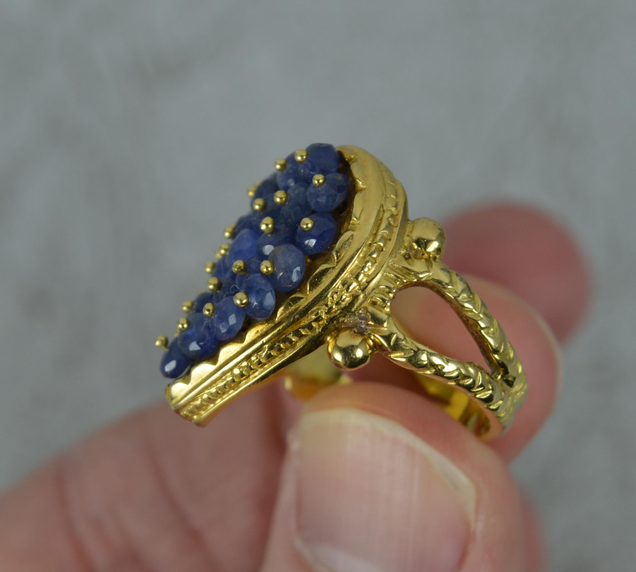 Women's Amazing Heavy 18 Carat Gold and Sapphire Bead Heart Shape Cluster Ring