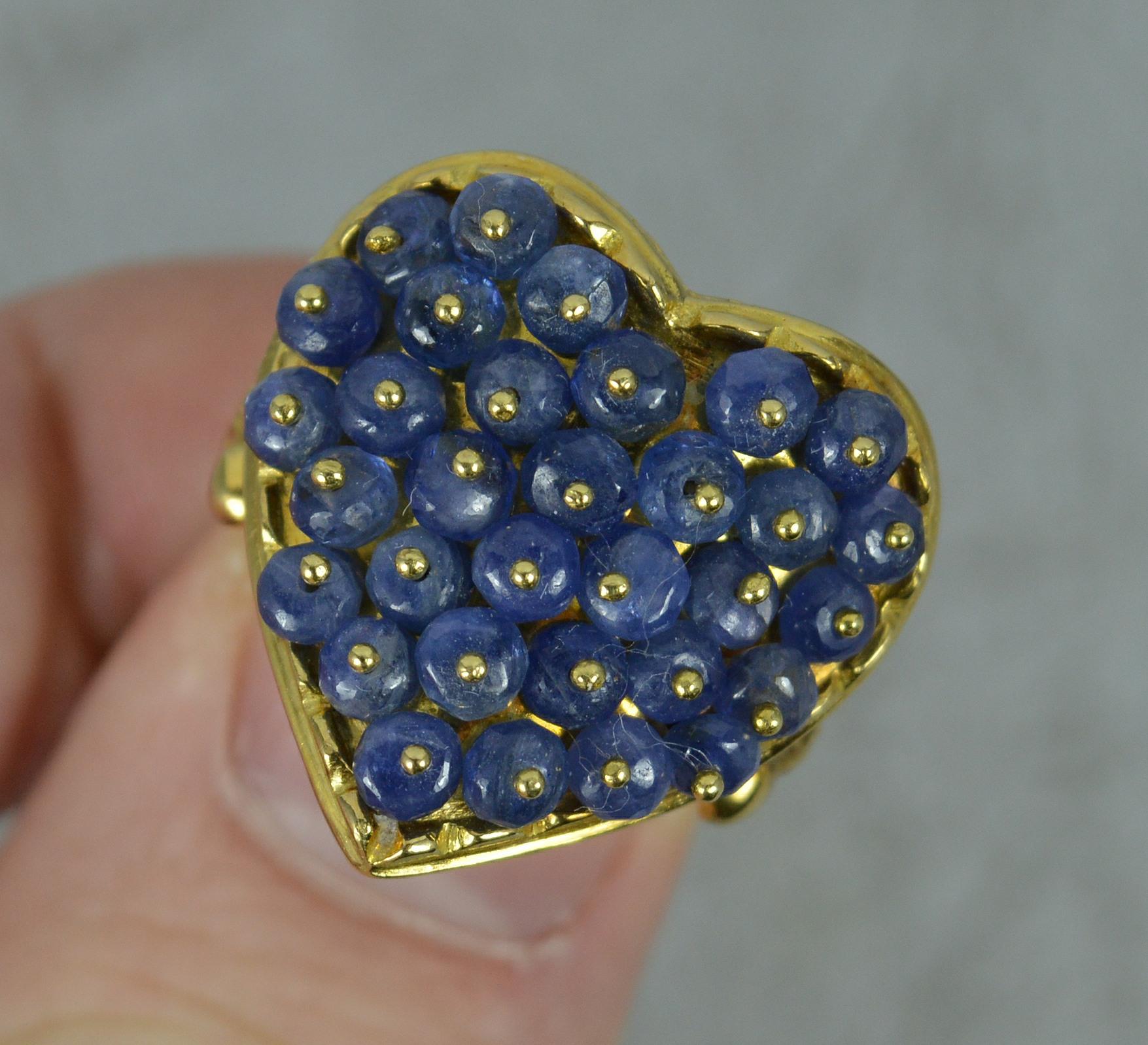 Amazing Heavy 18 Carat Gold and Sapphire Bead Heart Shape Cluster Ring 3