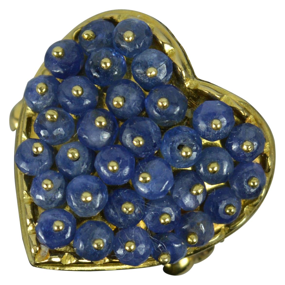 Amazing Heavy 18 Carat Gold and Sapphire Bead Heart Shape Cluster Ring