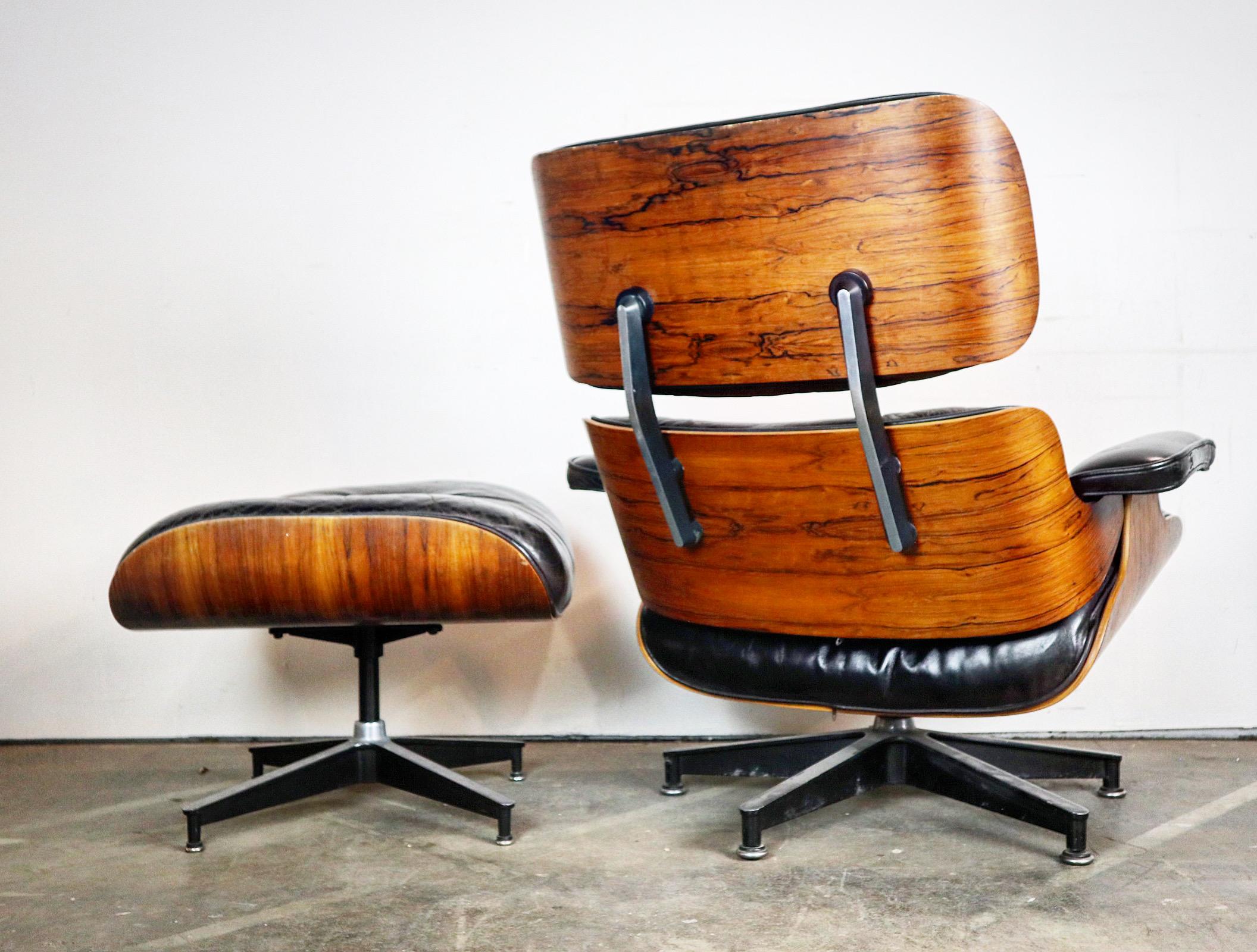 Gorgeous Herman Miller Eames lounge chair and ottoman. Spectacular color and wood grain pattern. Replaced shock mounts ($600 value) and original cushions. Signed with Herman Miller rags and guaranteed authentic.