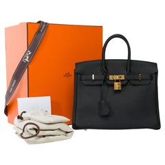 Incredibile borsa Hermes Birkin 25 in pelle nera di Togo, GHW