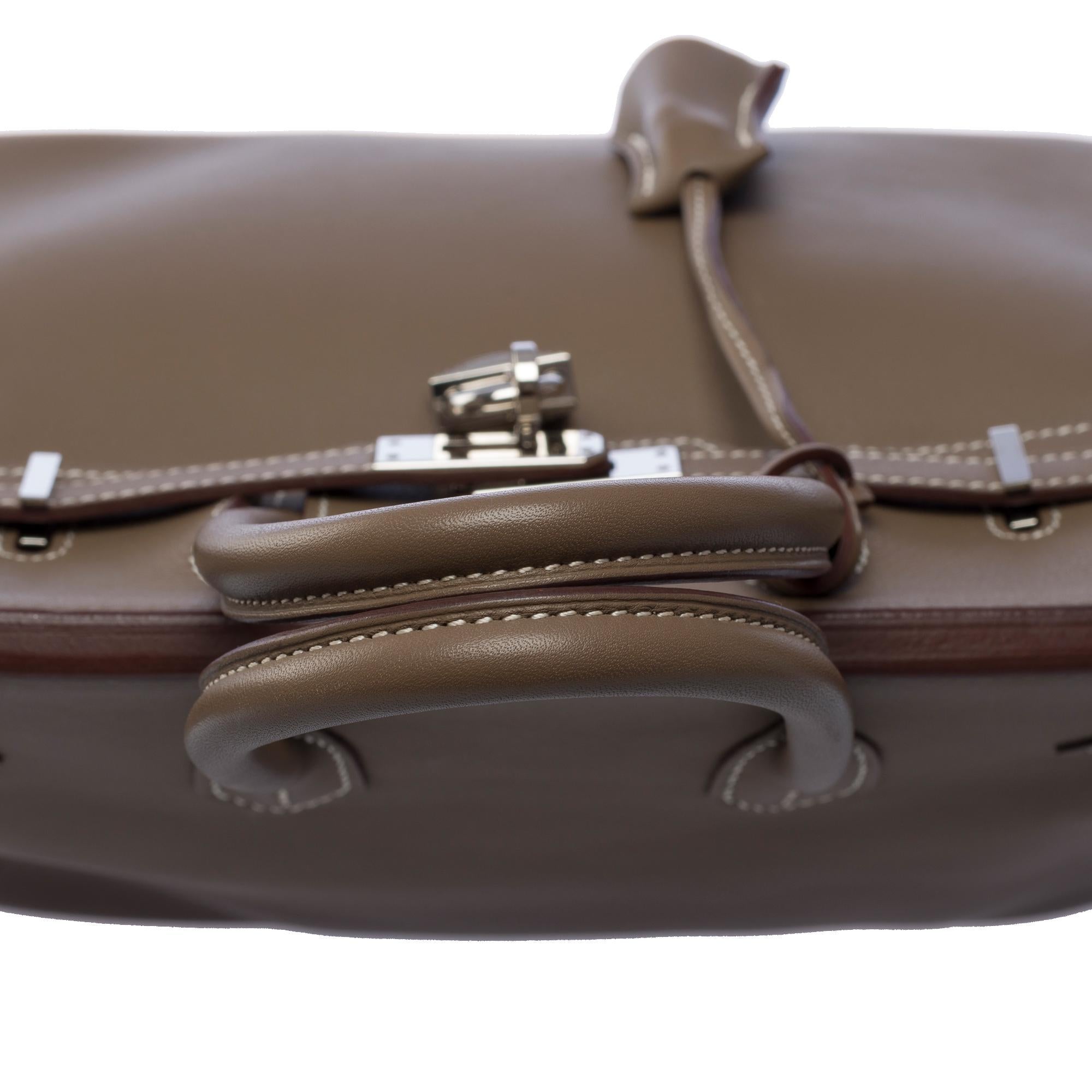 Amazing Hermes Birkin 25cm handbag in Etoupe Swift Calf leather, SHW 6