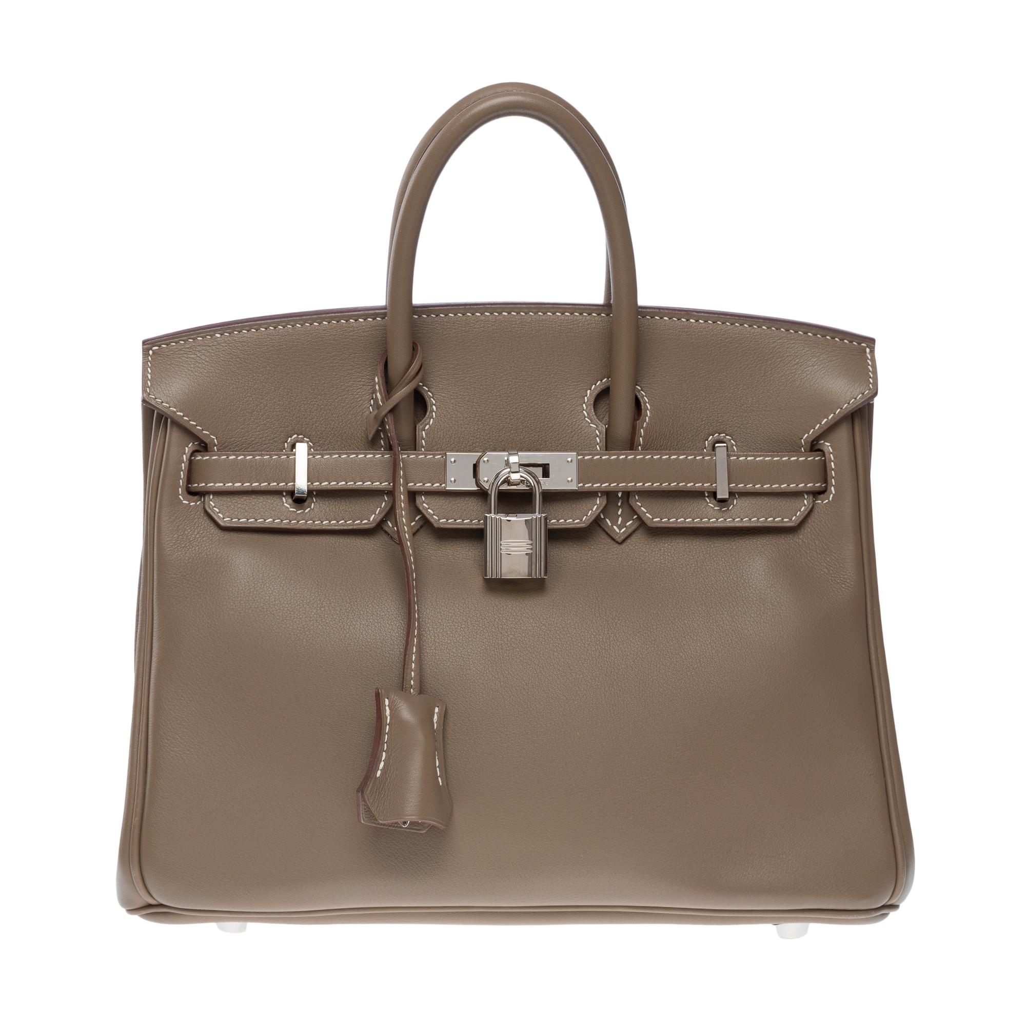 Amazing Hermes Birkin 25cm handbag in Etoupe Swift Calf leather, SHW In Excellent Condition In Paris, IDF
