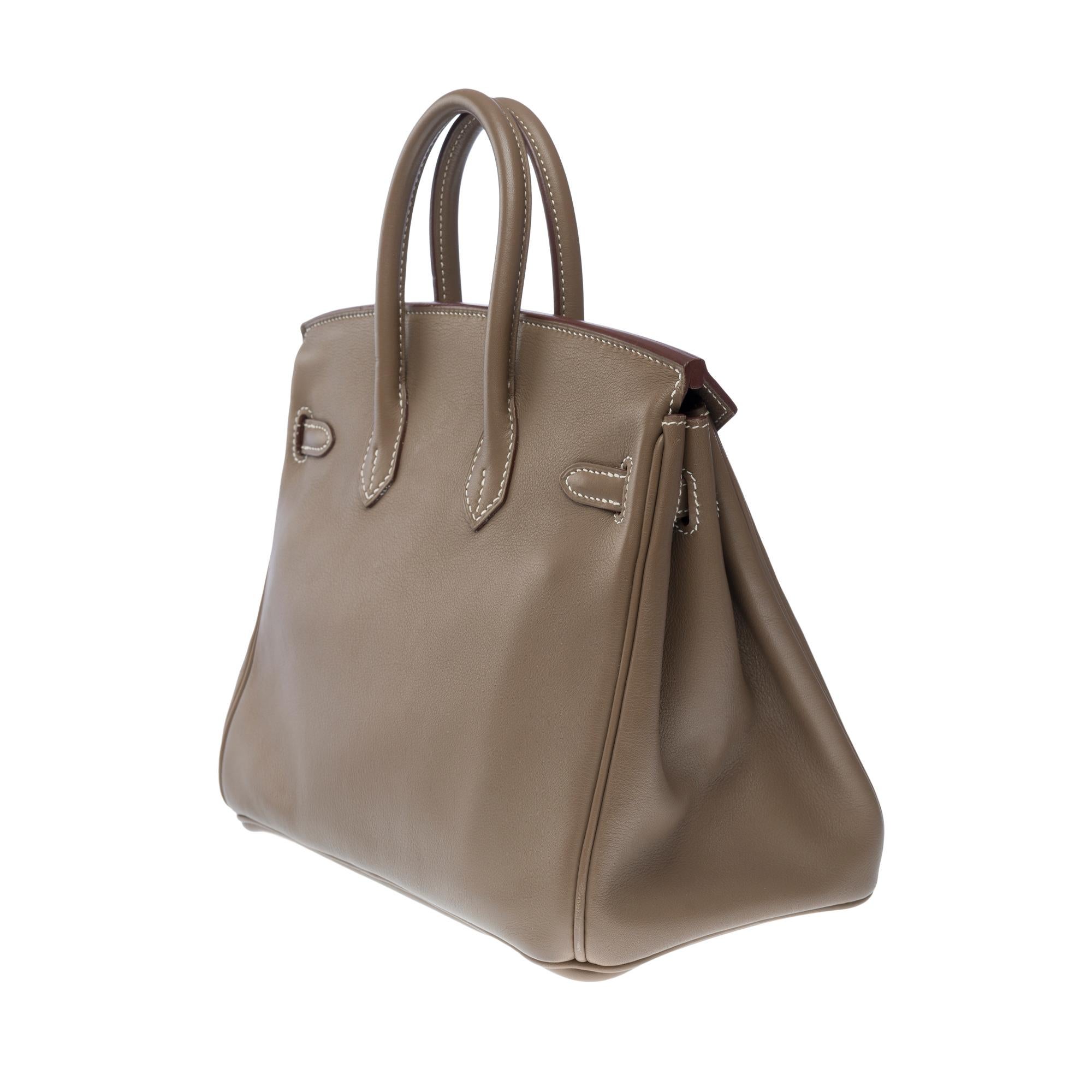 Amazing Hermes Birkin 25cm handbag in Etoupe Swift Calf leather, SHW 2