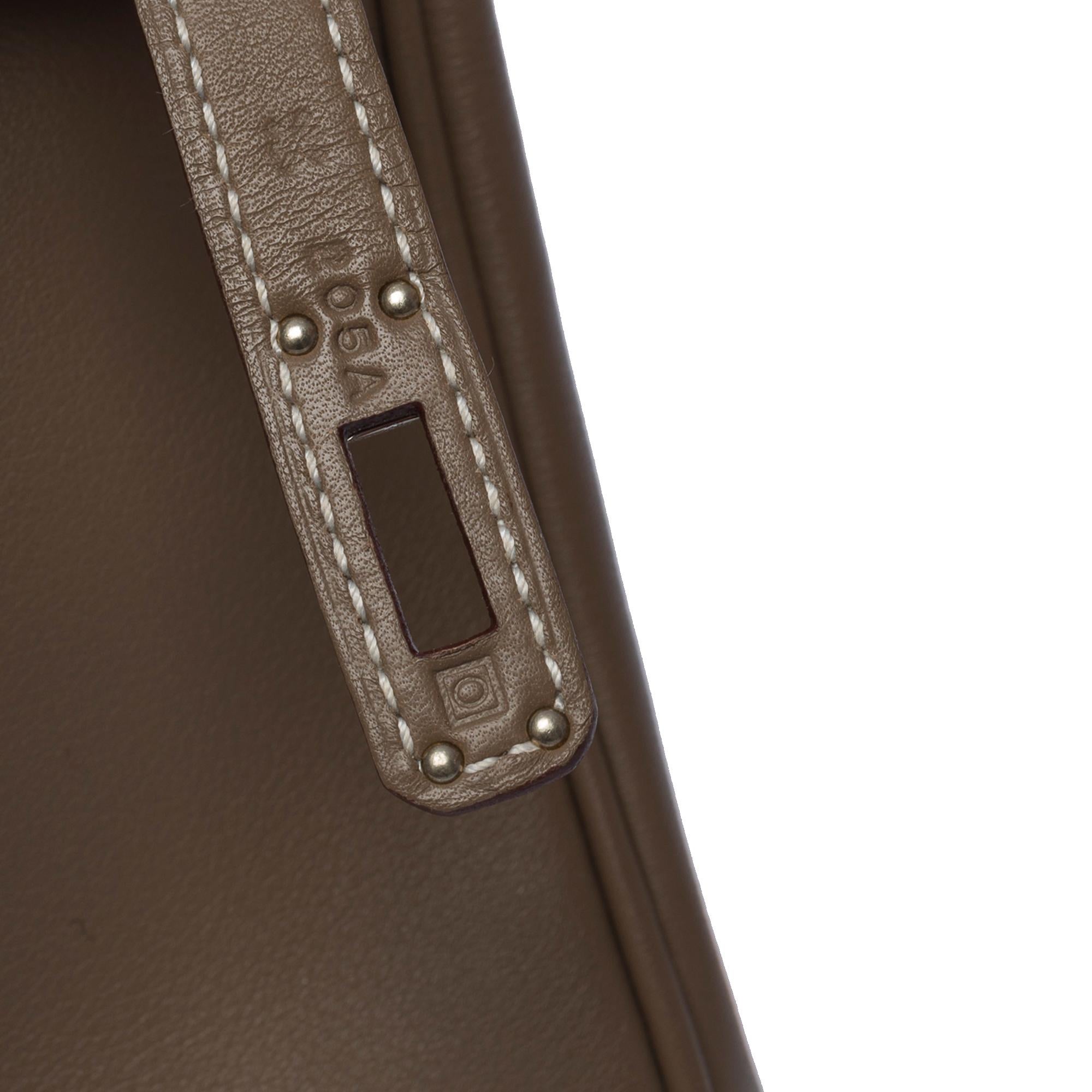 Amazing Hermes Birkin 25cm handbag in Etoupe Swift Calf leather, SHW 4