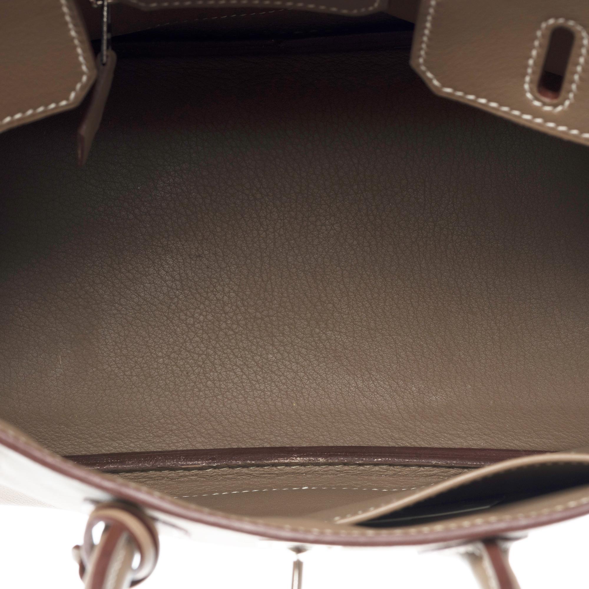 Amazing Hermes Birkin 25cm handbag in Etoupe Swift Calf leather, SHW 5
