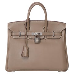 Amazing Hermes Birkin 25cm handbag in Etoupe Swift Calf leather, SHW