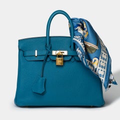 Amazing Hermes Birkin 25cm handbag in Togo Blue Cobalt leather, GHW