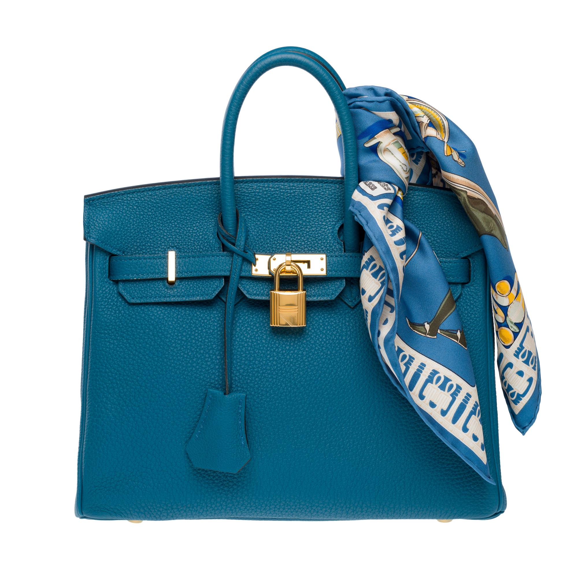 Erstaunlich Hermes Birkin 25cm Handtasche in Togo Blau Kobalt Leder, GHW im Zustand „Hervorragend“ im Angebot in Paris, IDF