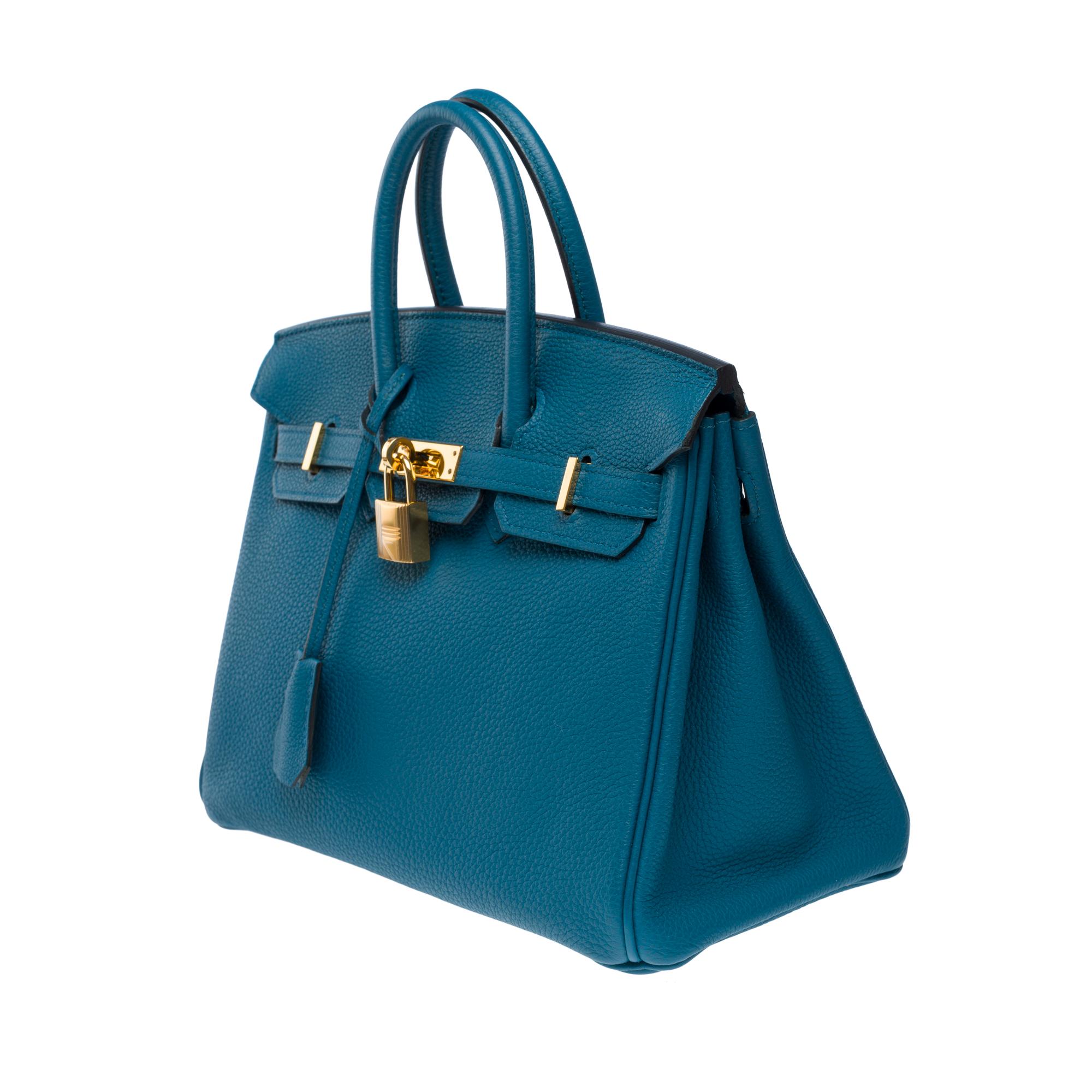 Magnifique sac à main Birkin 25 cm en cuir bleu cobalt Togo, GHW en vente 2