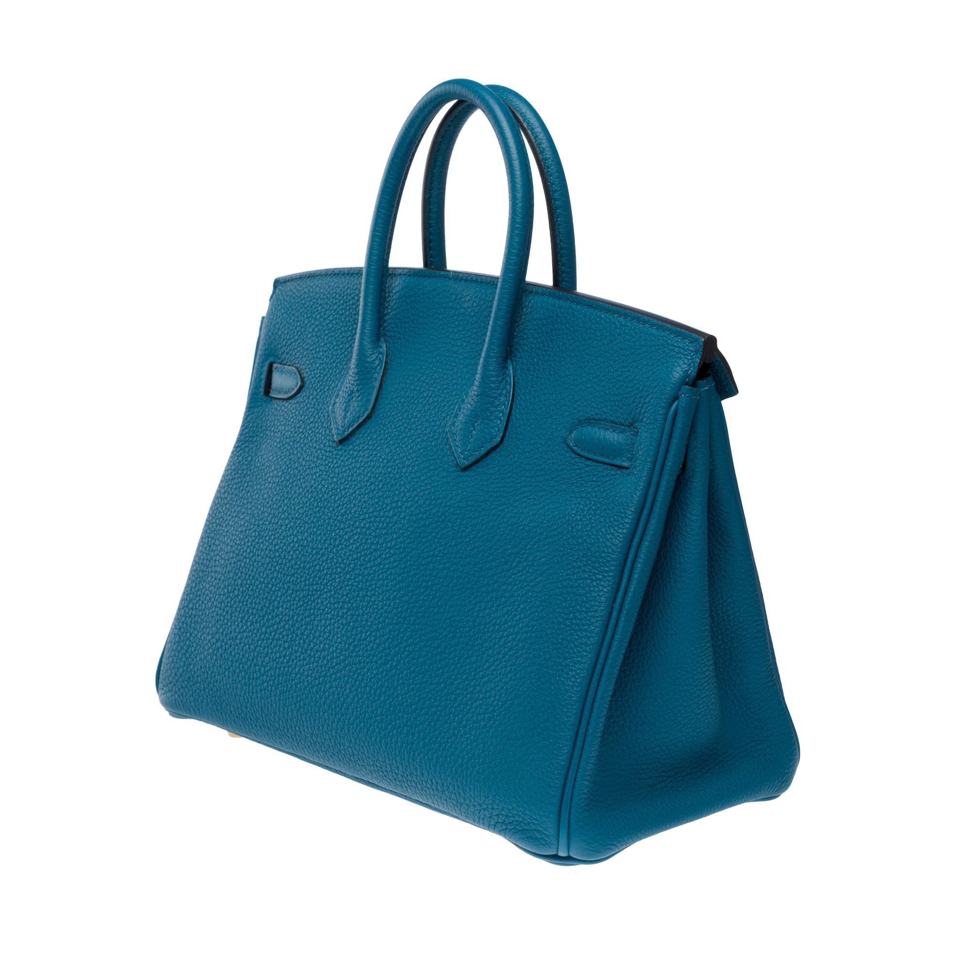 Magnifique sac à main Birkin 25 cm en cuir bleu cobalt Togo, GHW en vente 3