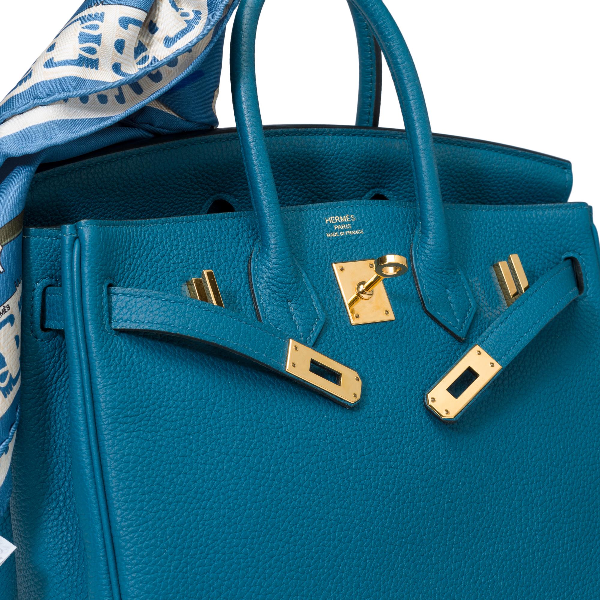 Magnifique sac à main Birkin 25 cm en cuir bleu cobalt Togo, GHW en vente 4