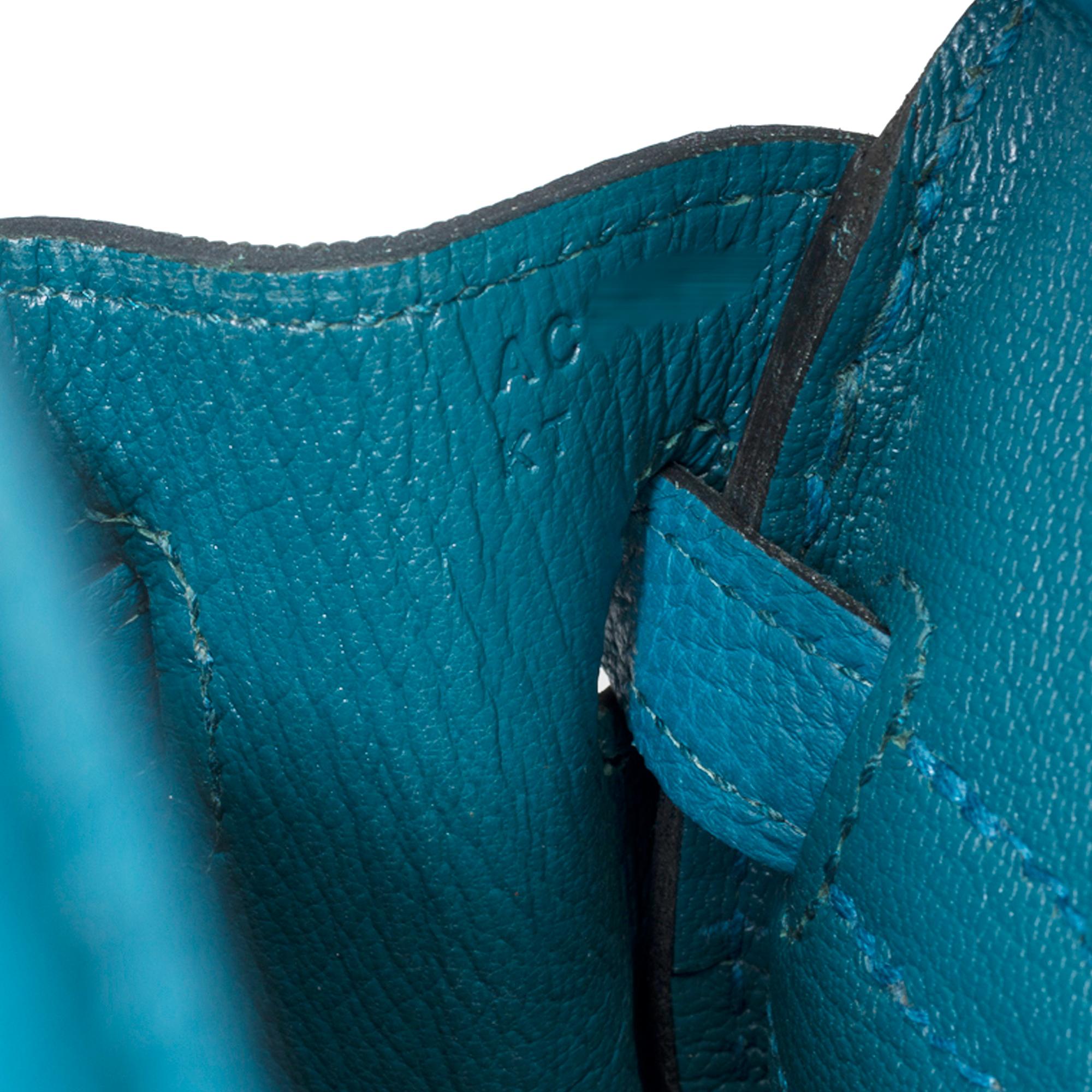 Magnifique sac à main Birkin 25 cm en cuir bleu cobalt Togo, GHW en vente 5