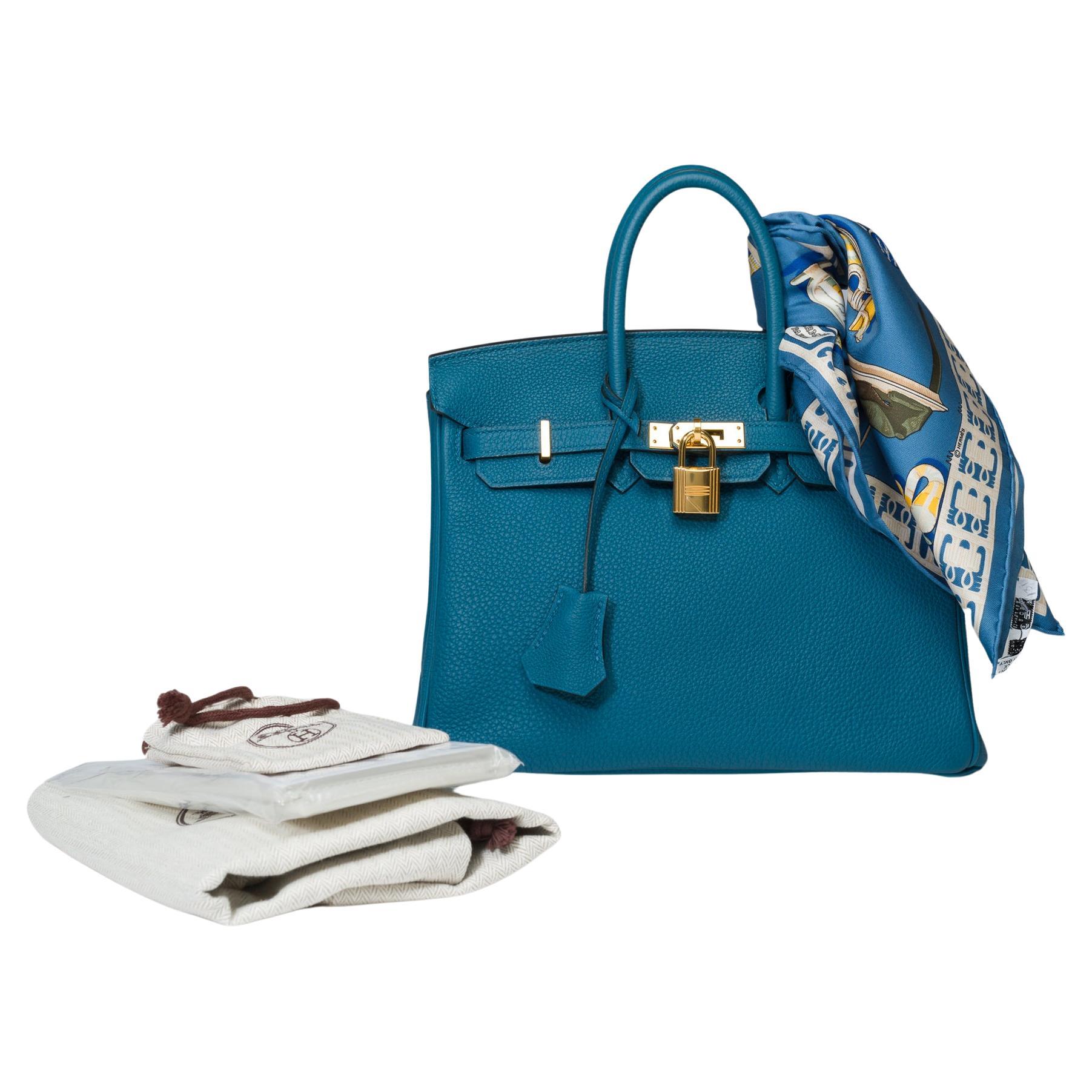 Amazing Hermes Birkin 25cm handbag in Togo Blue Cobalt leather, GHW For Sale