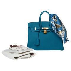 Amazing Hermes Birkin 25cm handbag in Togo Blue Cobalt leather, GHW