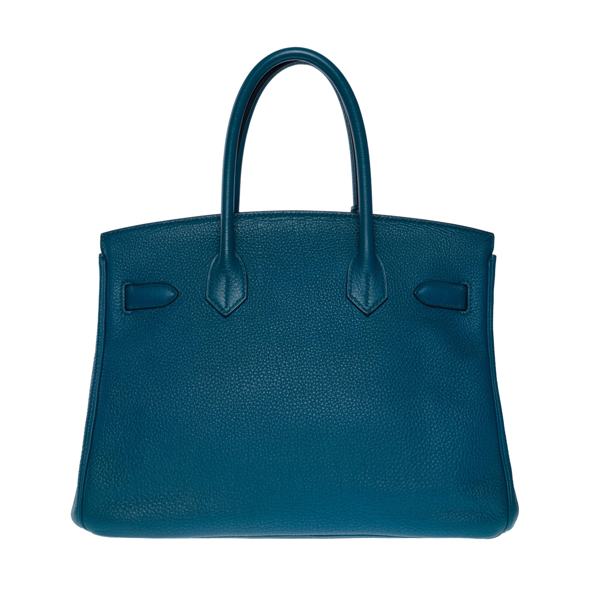 Amazing Hermès Birkin 30 handbag in Blue Colvert Togo leather, SHW In Good Condition In Paris, IDF