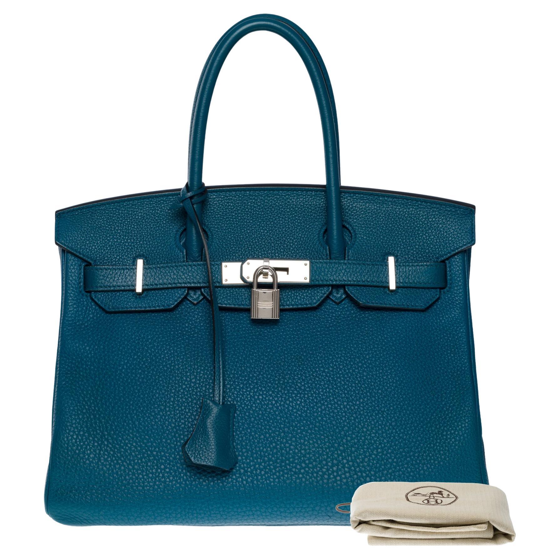 Amazing Hermès Birkin 30 handbag in Blue Colvert Togo leather, SHW