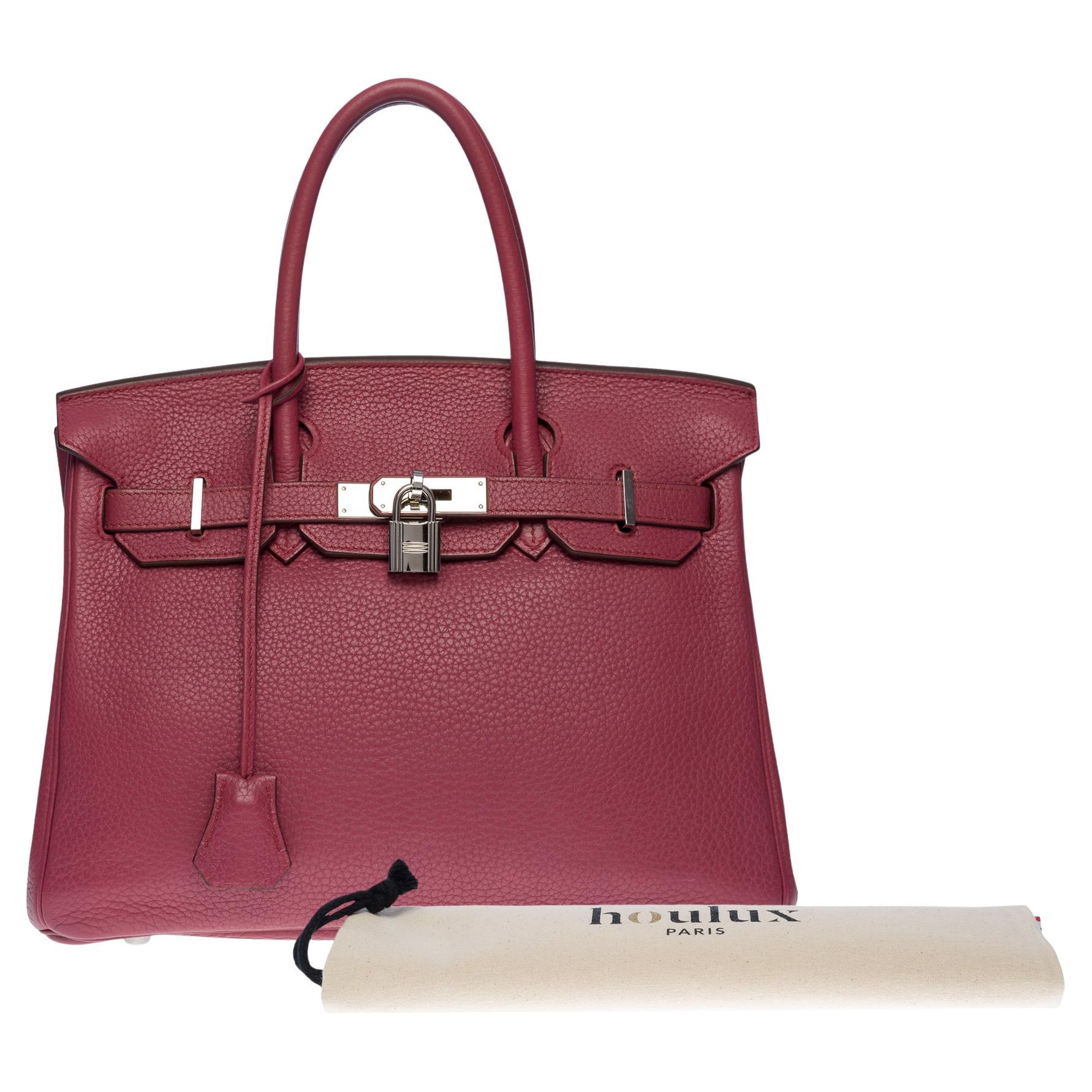 Superbe sac à main Hermès Birkin 30 en cuir Bois de rose Togo, SHW en vente