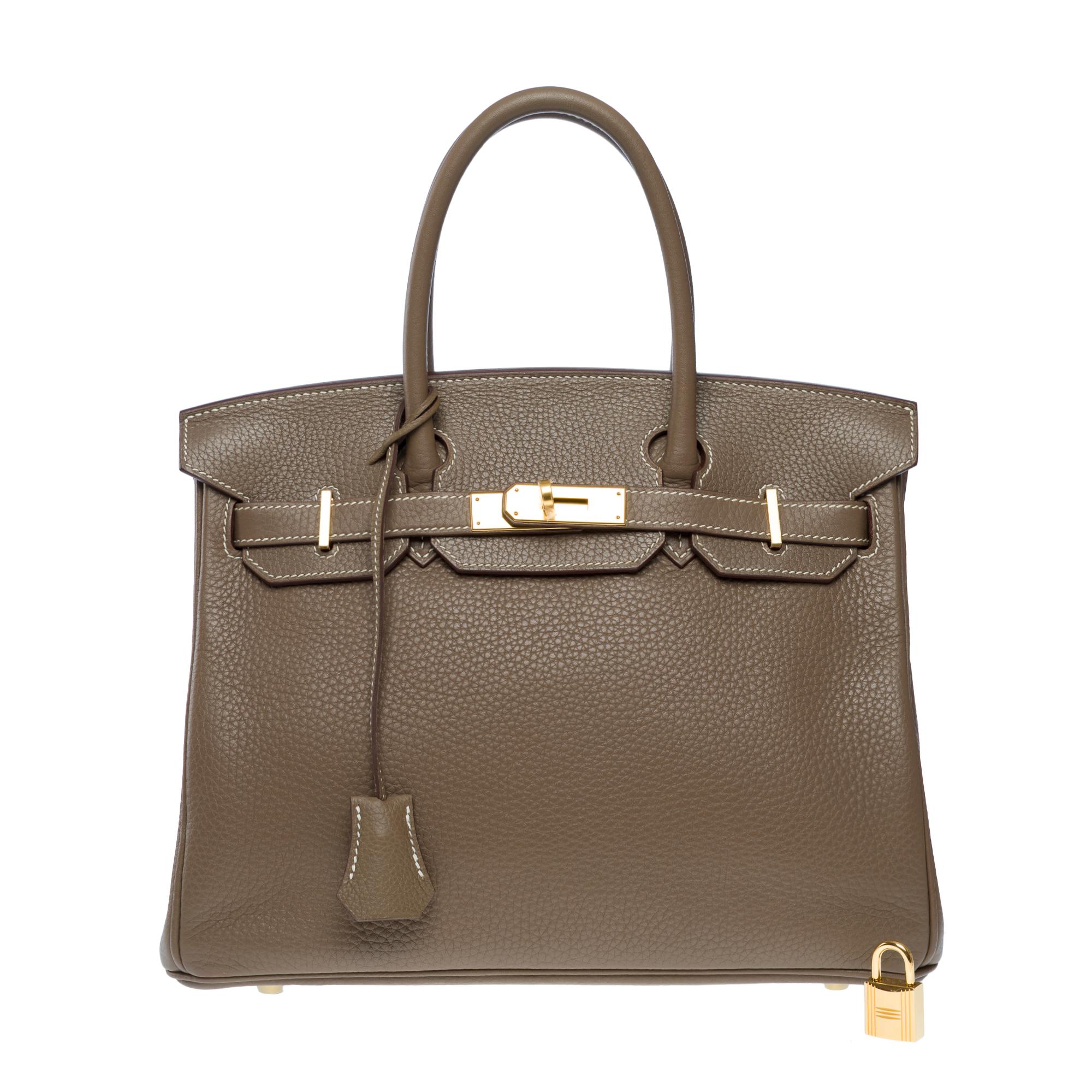 Brown Amazing Hermès Birkin 30 handbag in etoupe Togo leather, GHW For Sale