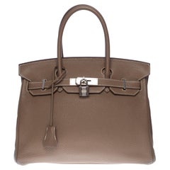 Superbe sac à main Hermès Birkin 30 en cuir etoupe Togo, SHW