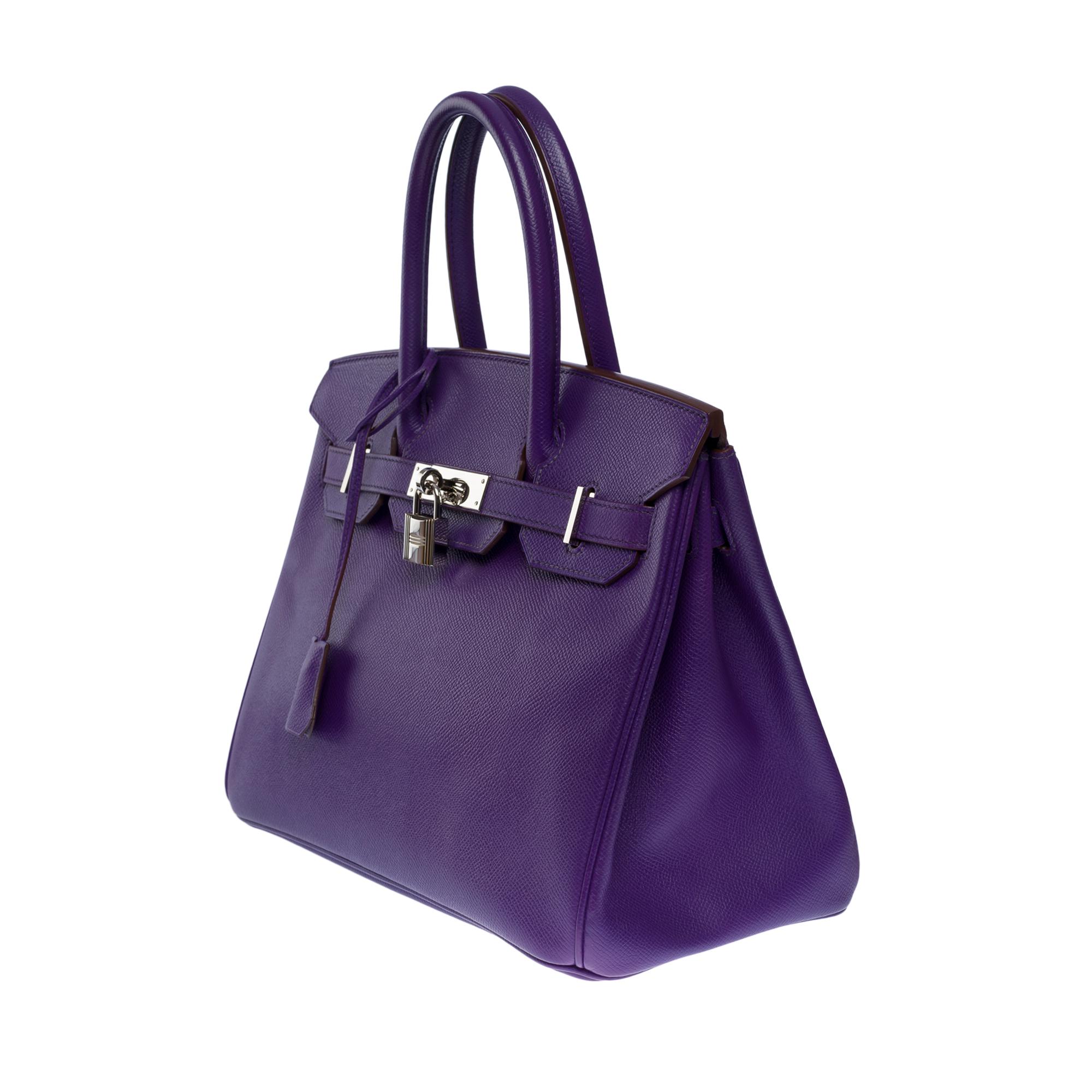 Amazing Hermès Birkin 30 handbag in Iris Epsom leather, SHW In Excellent Condition For Sale In Paris, IDF