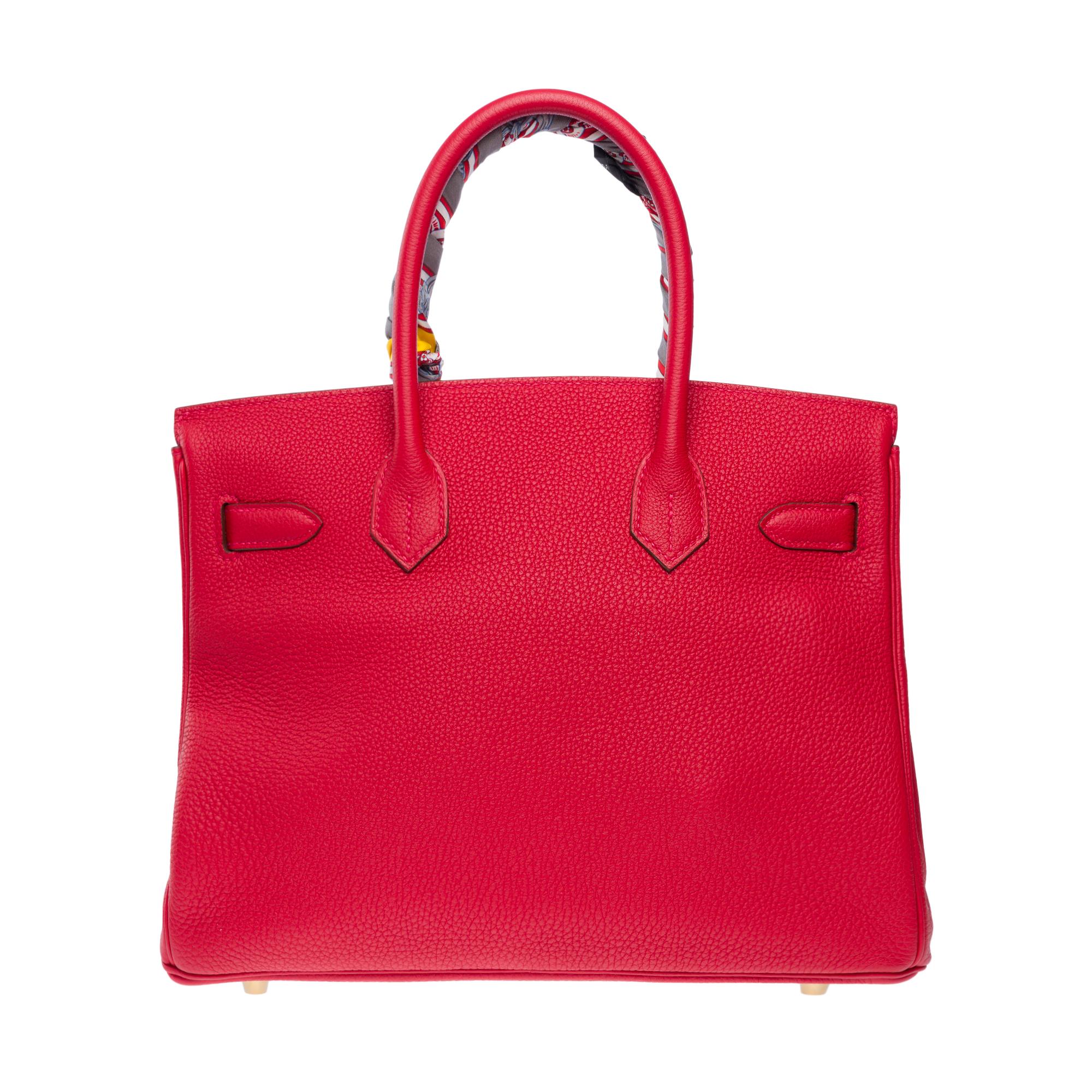 Amazing Hermès Birkin 30 handbag in Rouge Casaque Togo leather, GHW In Excellent Condition In Paris, IDF