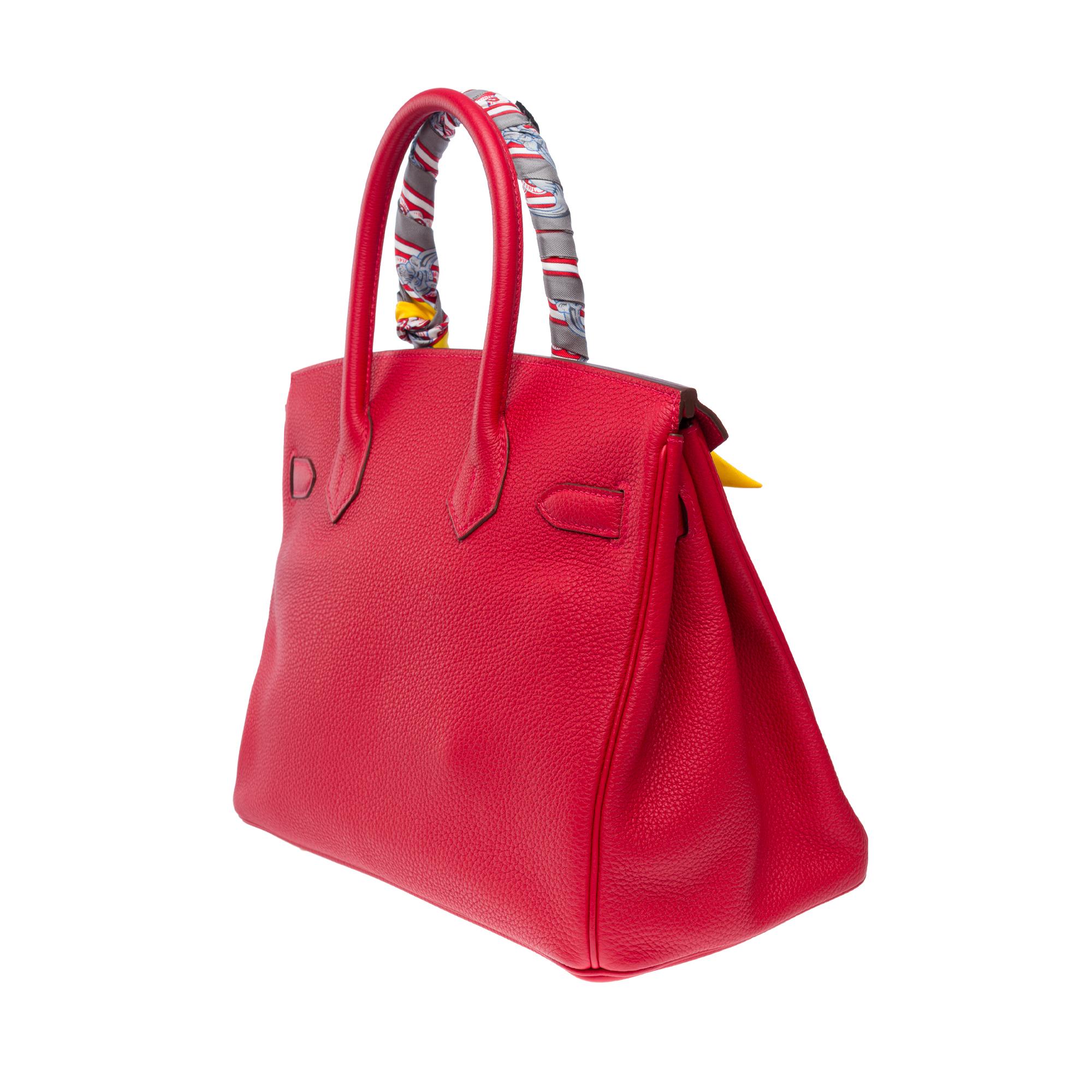 Amazing Hermès Birkin 30 handbag in Rouge Casaque Togo leather, GHW 1