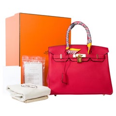 Amazing Hermès Birkin 30 handbag in Rouge Casaque Togo leather, GHW