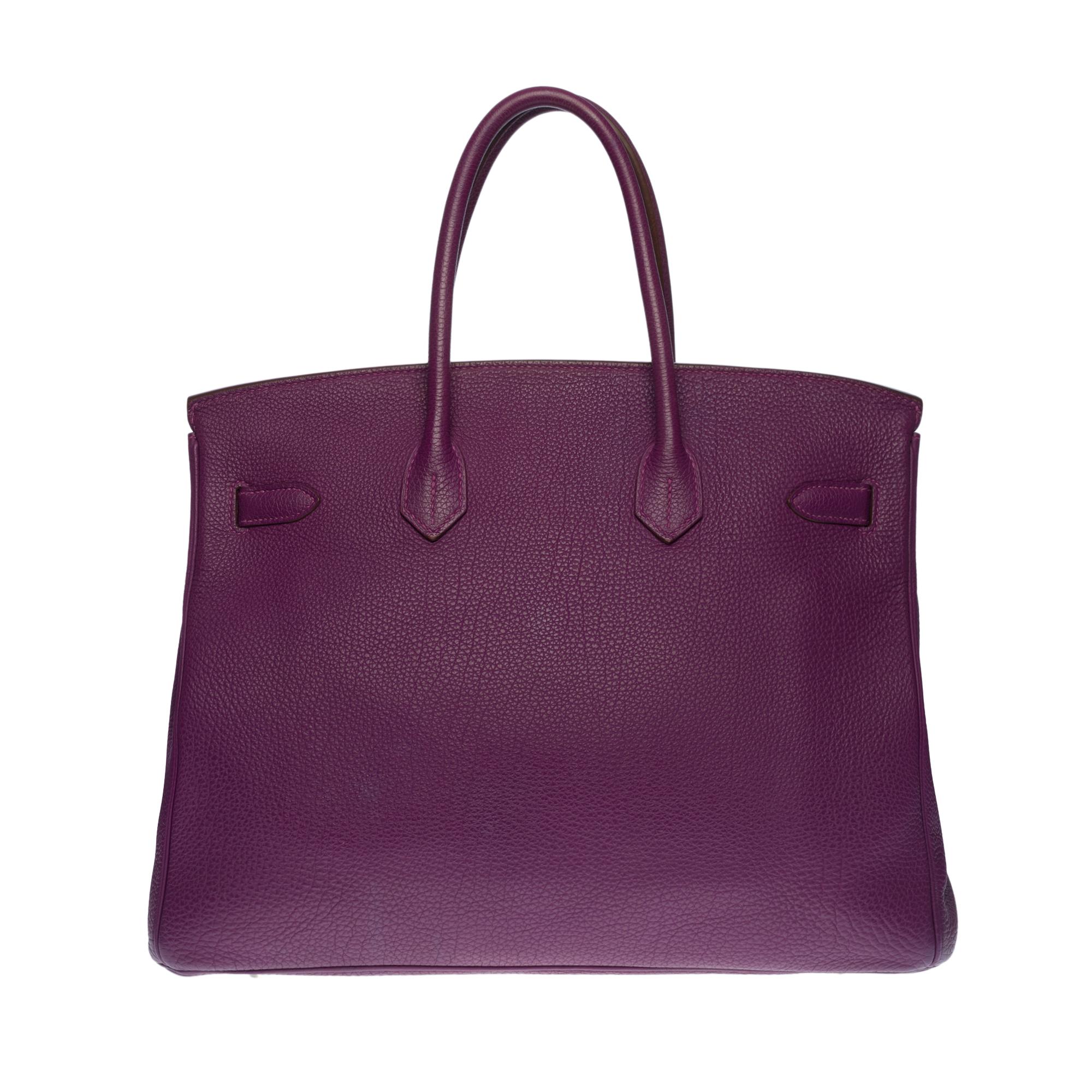 Stunning Hermes Birkin 35 cm in Togo Anemone leather, palladium silver metal hardware, double handle in purple leather for a hand-carried

Flap closure
Inner lining in purple leather, one zippered pocket, one patch pocket
Signature: 