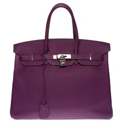 Superbe sac à main Hermès Birkin 35 en cuir Anémone Togo, SHW