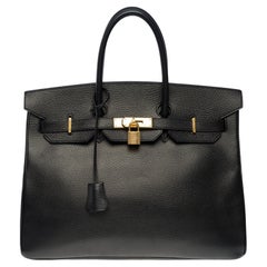 Superbe sac à main Hermès Birkin 35 en cuir Togo noir, GHW