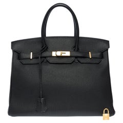 Wunderschöne Hermès Birkin 35 Handtasche aus schwarzem Togoleder, GHW