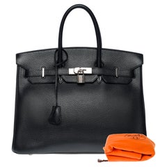 Erstaunliche Hermès Birkin 35 Handtasche in schwarzem Togo-Leder, SHW