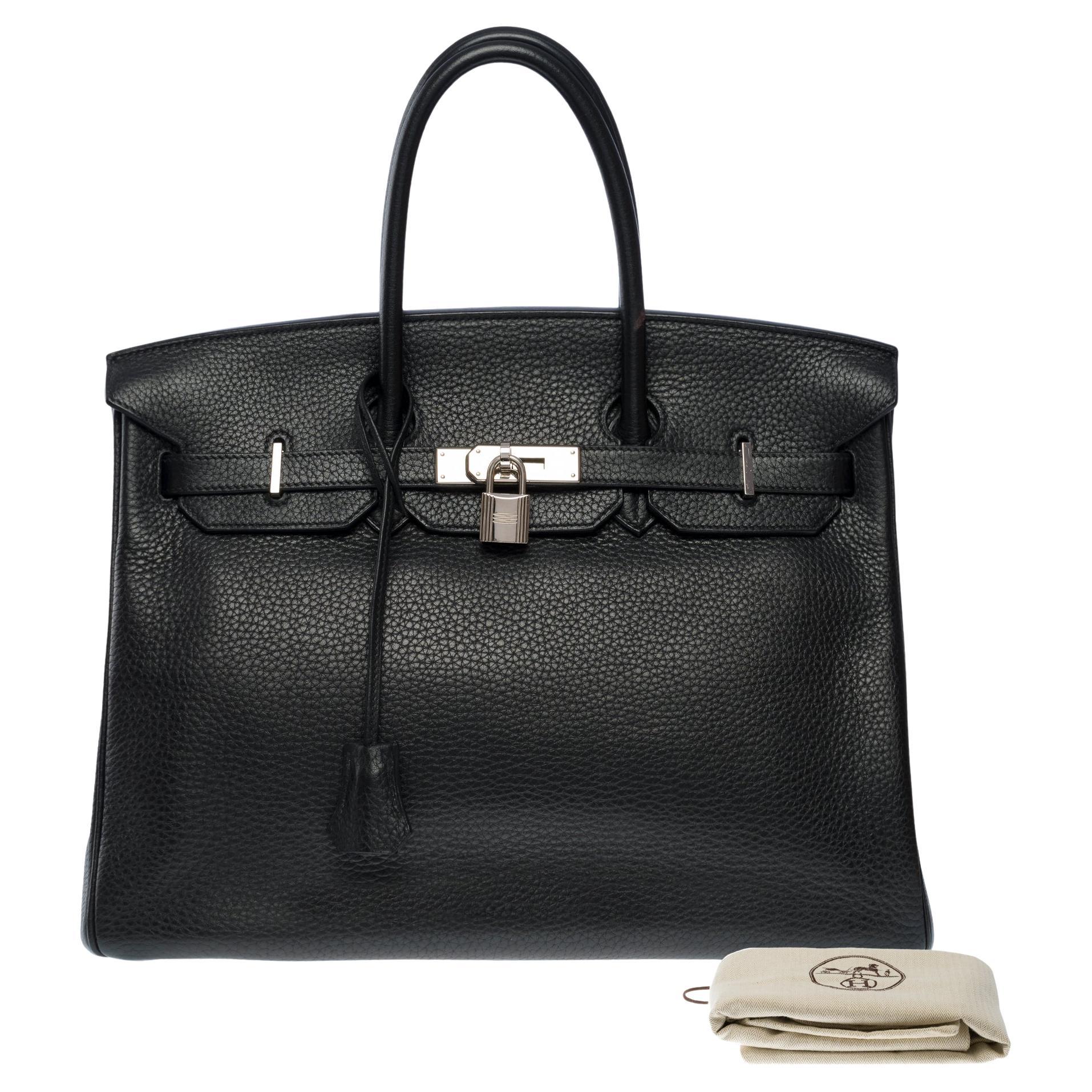 Superbe sac à main Hermès Birkin 35 en cuir Togo noir, SHW