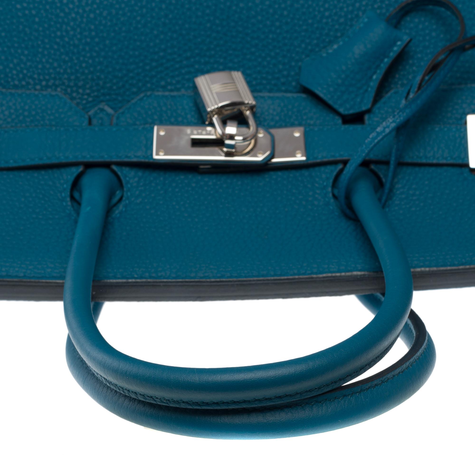 Amazing Hermes Birkin 35 handbag in Bleu Colvert Togo leather, SHW For Sale 6