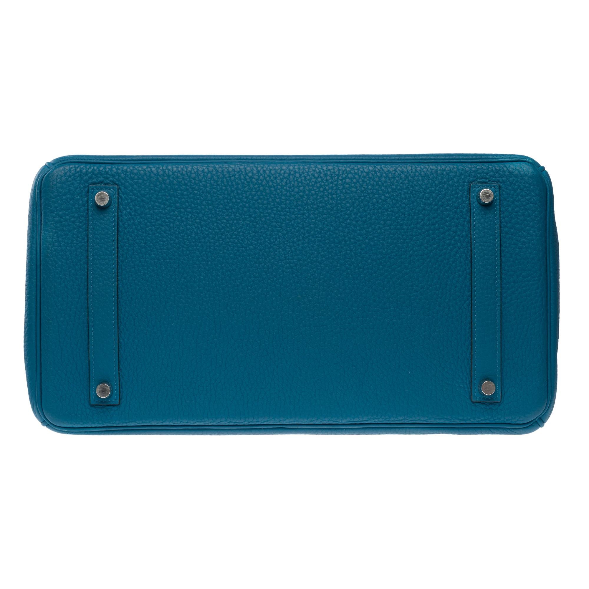 Amazing Hermes Birkin 35 handbag in Bleu Colvert Togo leather, SHW For Sale 7