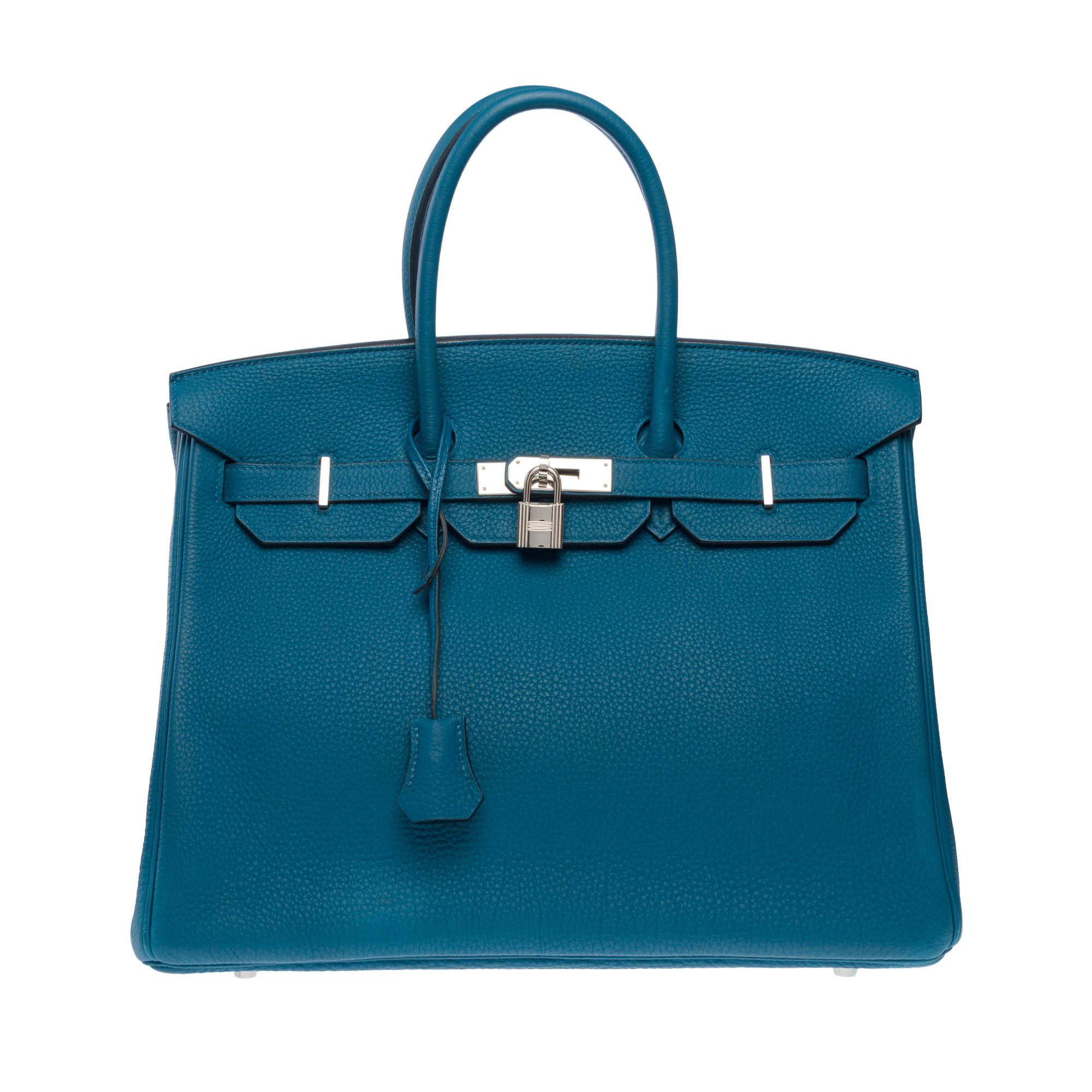 Erstaunlich Hermes Birkin 35 Handtasche in Bleu Colvert Togo Leder, SHW im Zustand „Hervorragend“ im Angebot in Paris, IDF