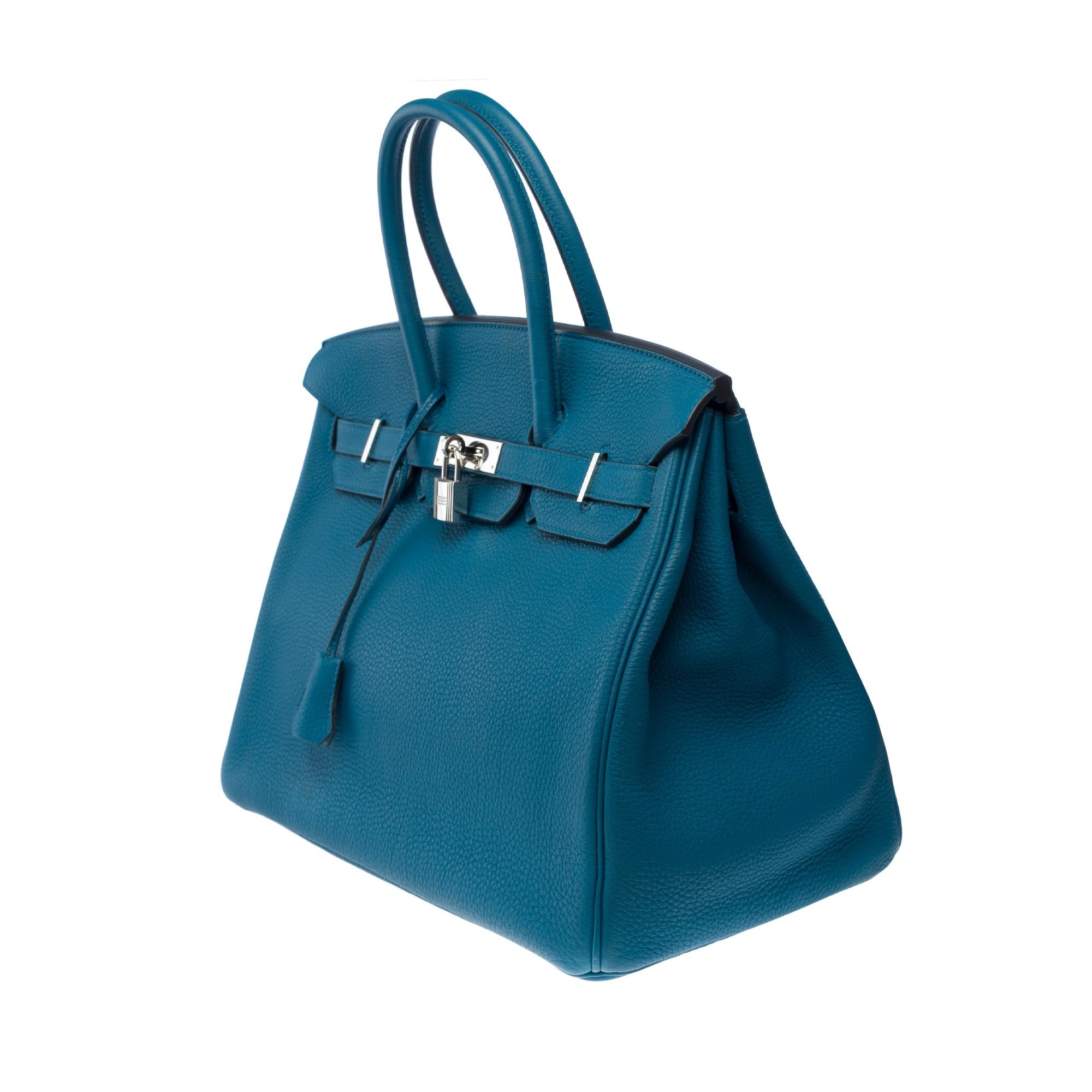 Erstaunlich Hermes Birkin 35 Handtasche in Bleu Colvert Togo Leder, SHW im Angebot 1
