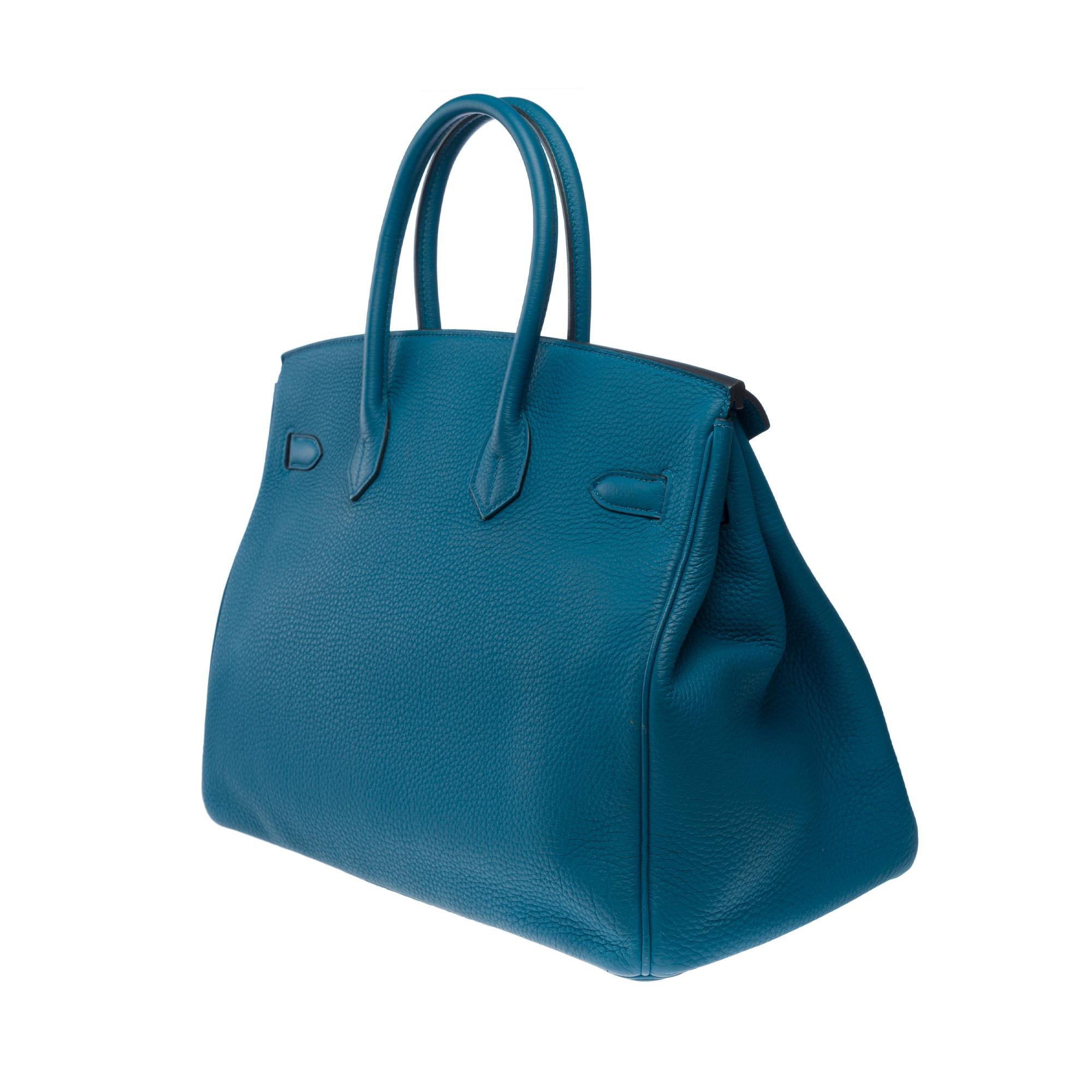 Amazing Hermes Birkin 35 handbag in Bleu Colvert Togo leather, SHW For Sale 2