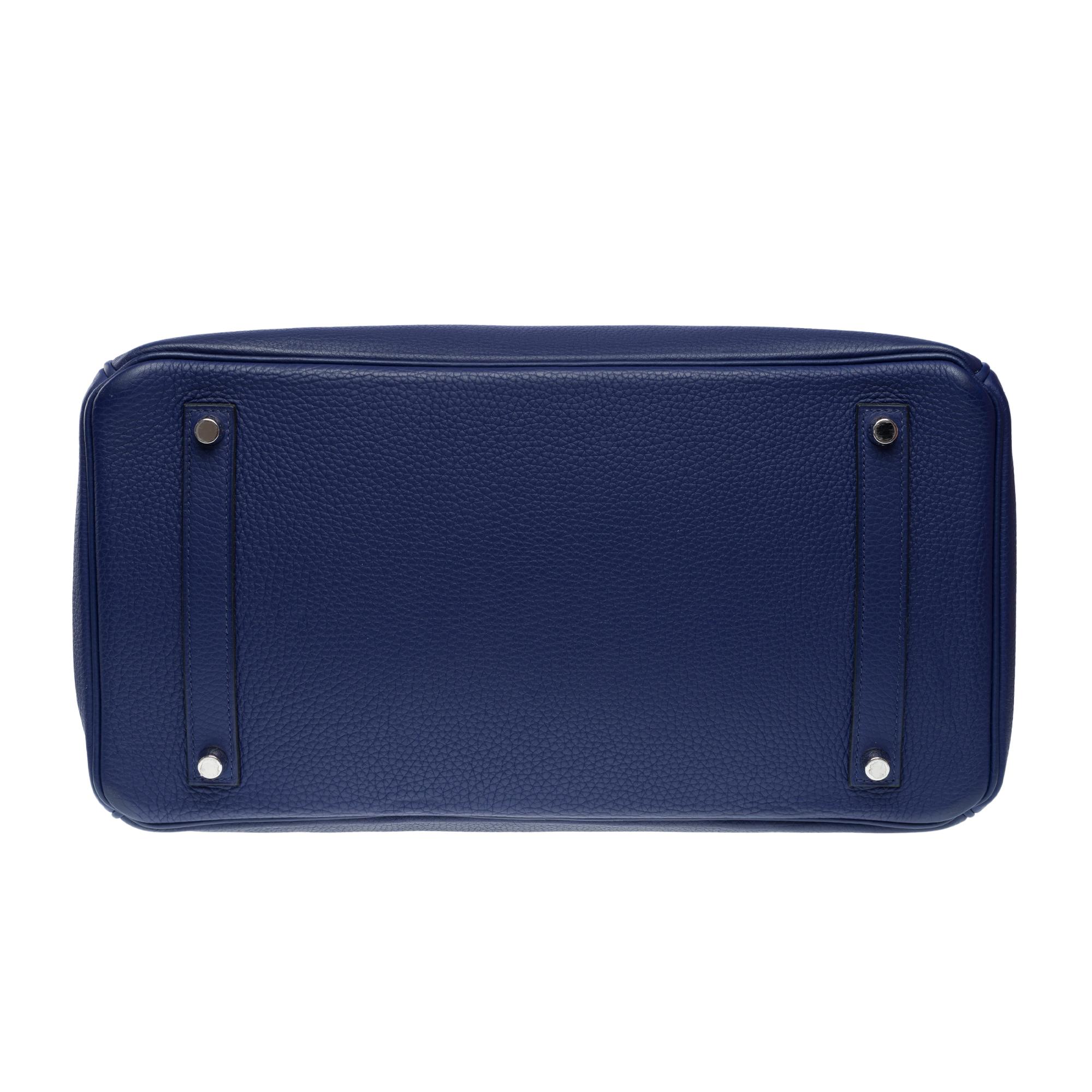 Superbe sac à main Hermès Birkin 35 en cuir Bleu Encre Togo, PHW 5