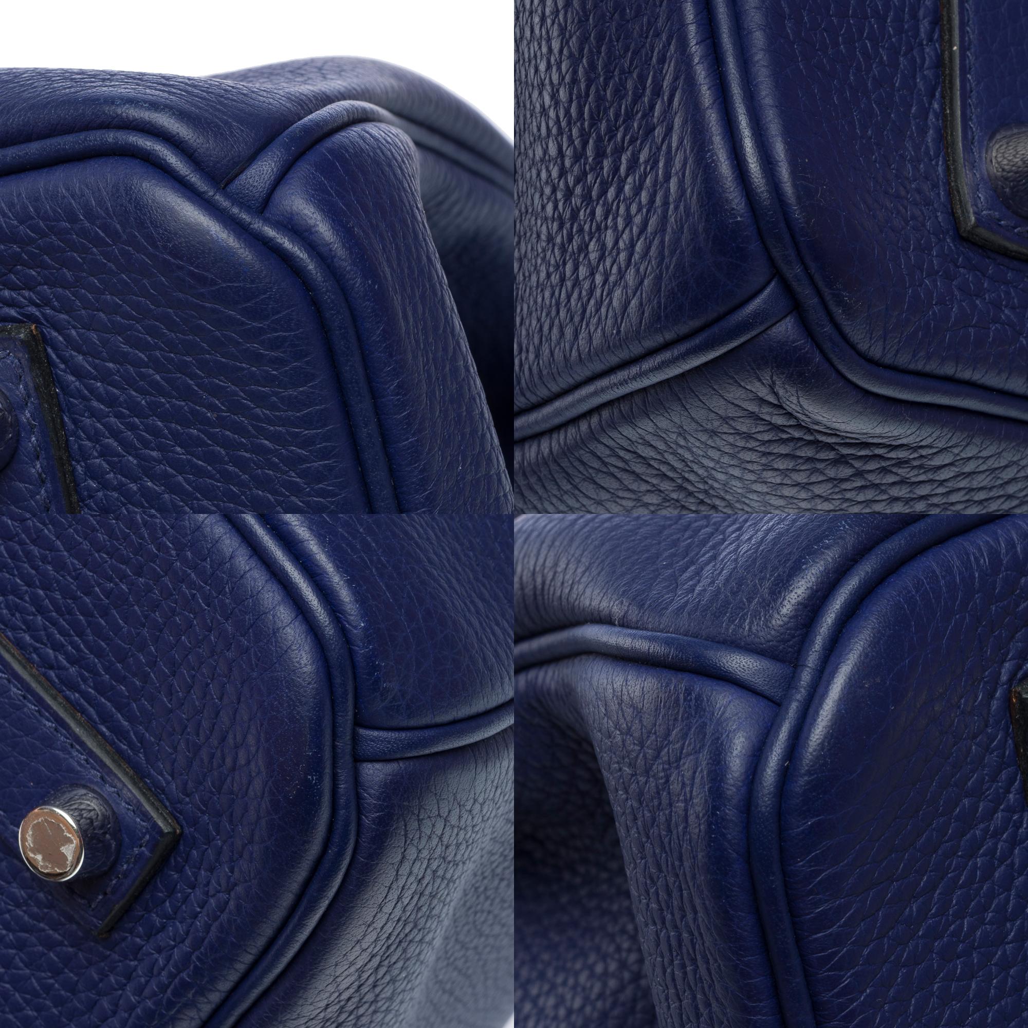 Superbe sac à main Hermès Birkin 35 en cuir Bleu Encre Togo, PHW 6