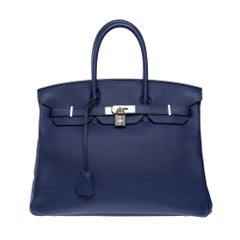 Amazing Hermès Birkin 35 handbag in Bleu Encre Togo leather, PHW