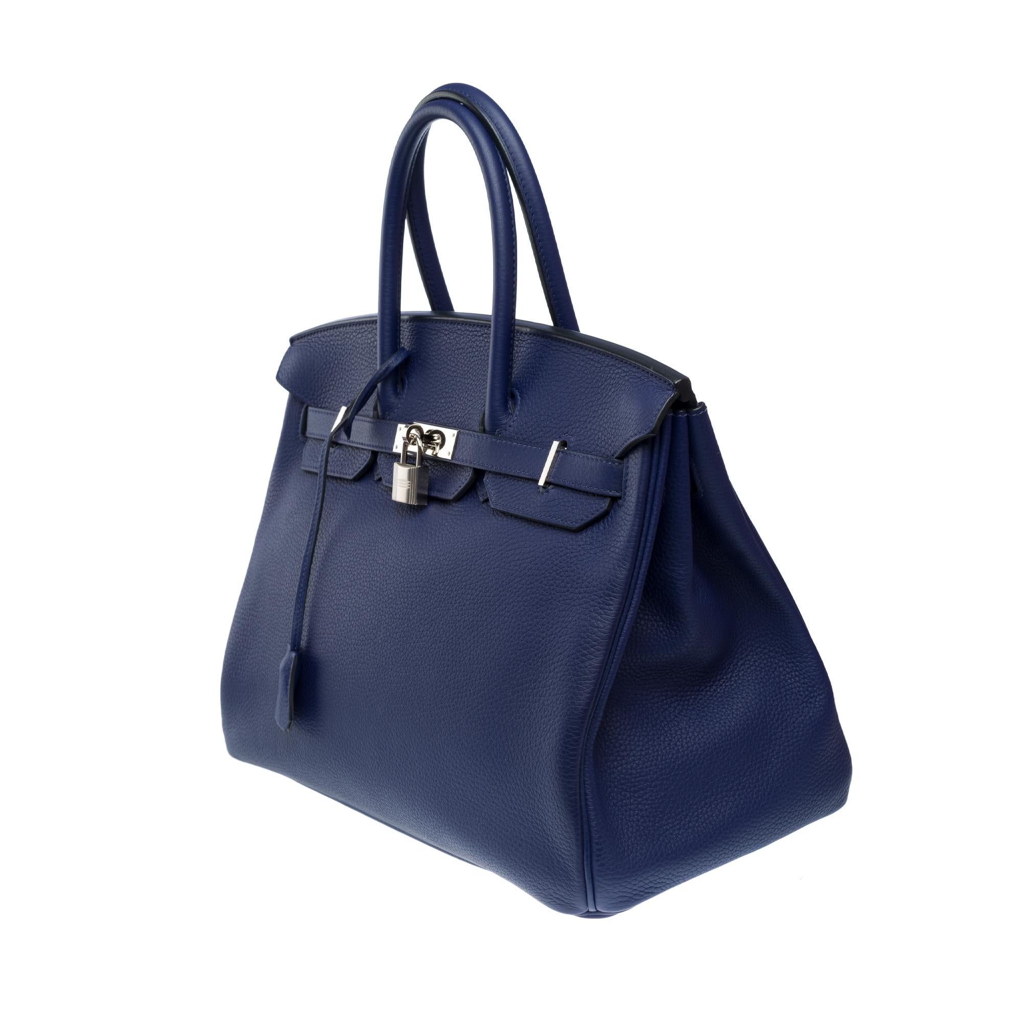 Superbe sac à main Hermès Birkin 35 en cuir Bleu Encre Togo, PHW Excellent état à Paris, IDF