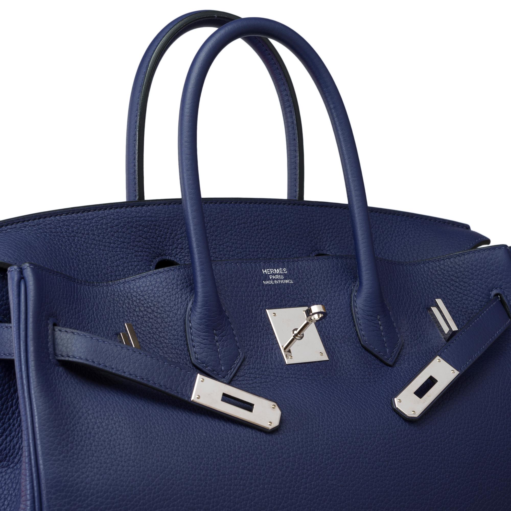 Superbe sac à main Hermès Birkin 35 en cuir Bleu Encre Togo, PHW 1