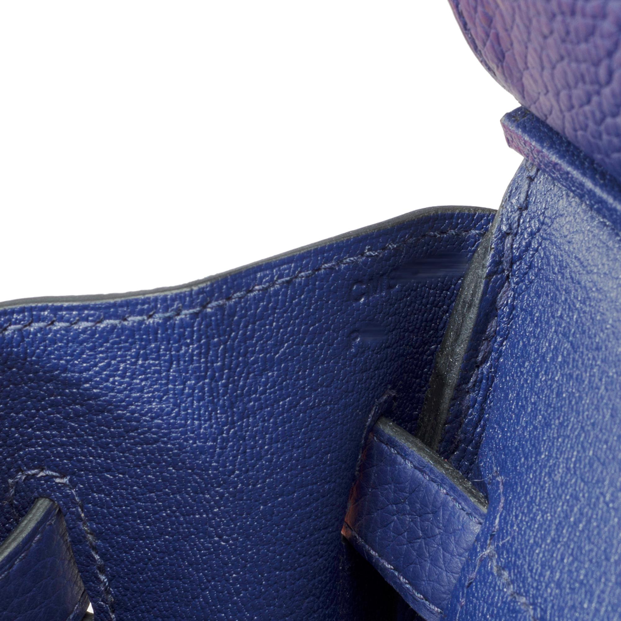 Superbe sac à main Hermès Birkin 35 en cuir Bleu Encre Togo, PHW 2