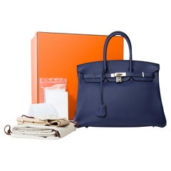Amazing Hermès Birkin 35 handbag in Bleu Encre Togo leather, PHW