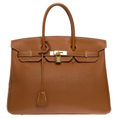 Superbe sac à main Hermès Birkin 35 en cuir Camel Togo, GHW