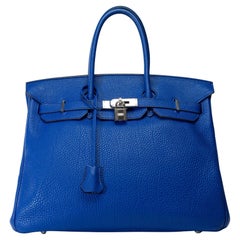 Amazing Hermès Birkin 35 handbag in Electric Blue Togo  leather, PHW