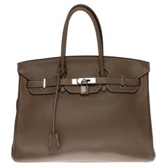 Superbe sac à main Hermès Birkin 35 en cuir Togo étoupe, SHW